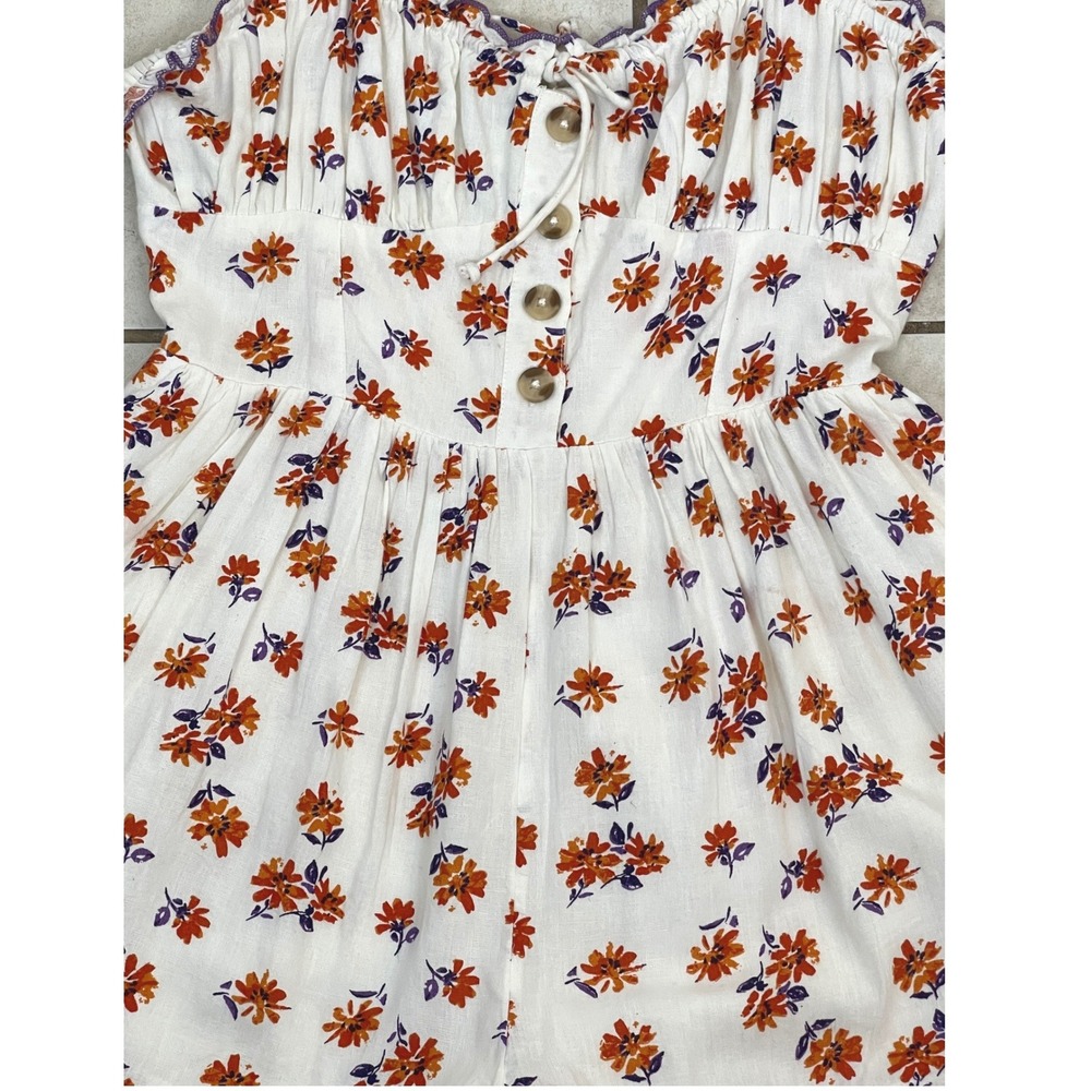 Urban Outfitters Floral Romper Womens Medium White Orange Excellent Linen Blend - Picture 10 of 16
